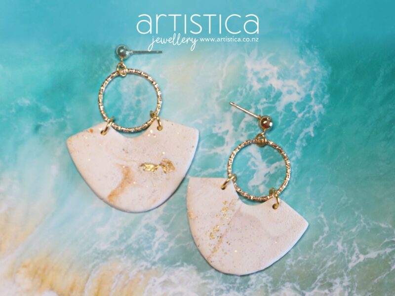 polymer clay earrings handcrafted in New Zealand by Artistica inca white gold