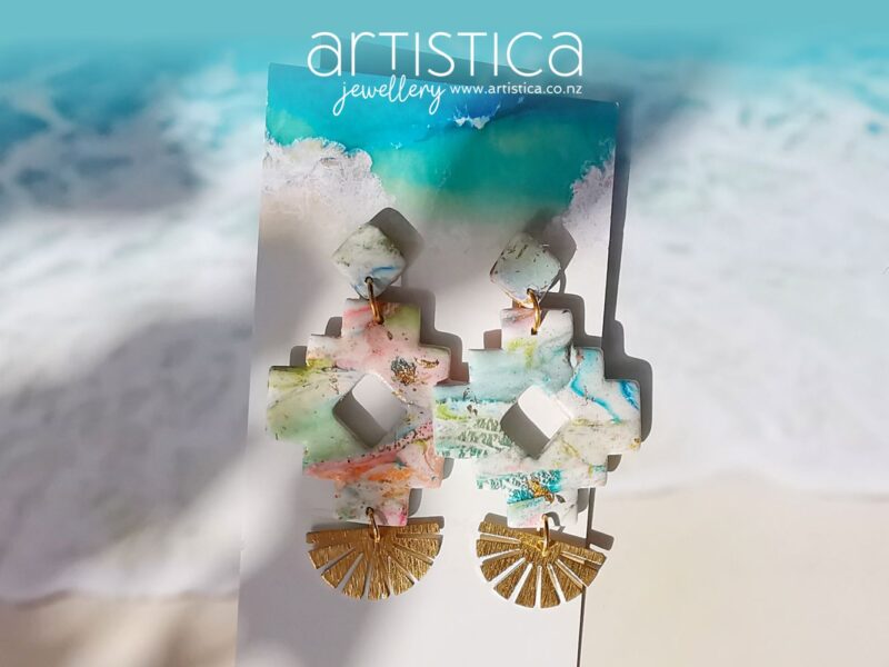 Tribal aztec earrings polymer clay handcrafted by Artistica NZ