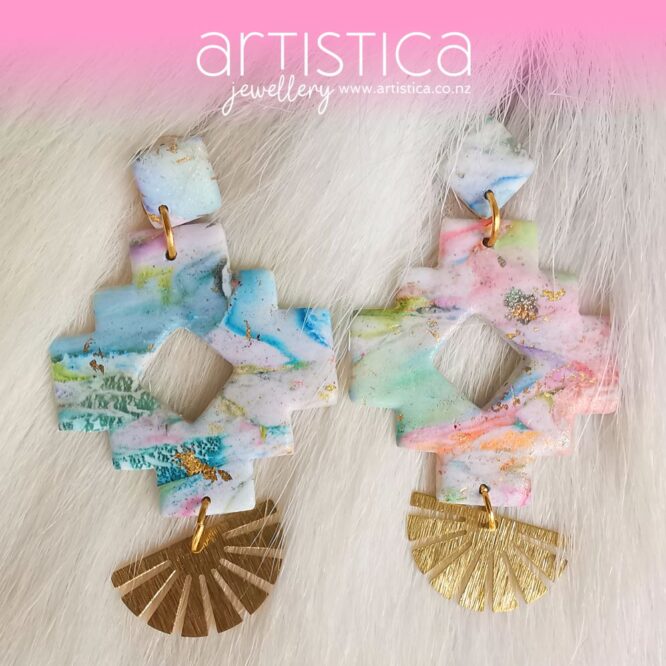 Tribal aztec earrings polymer clay handcrafted by Artistica NZ