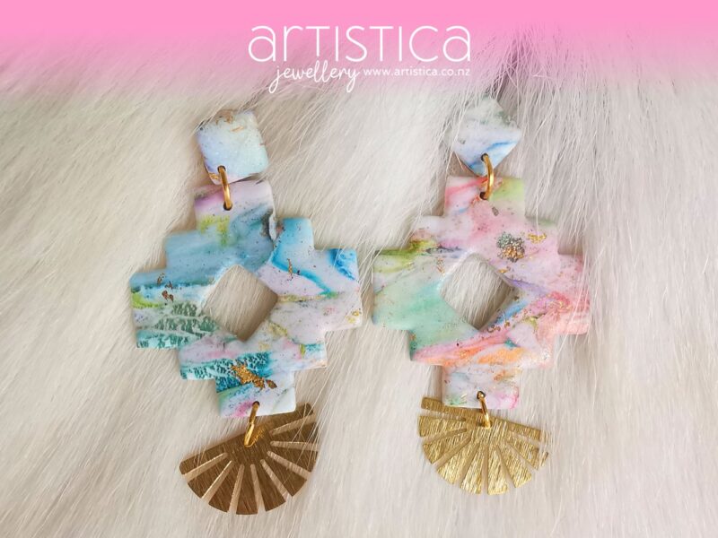 Tribal aztec earrings polymer clay handcrafted by Artistica NZ