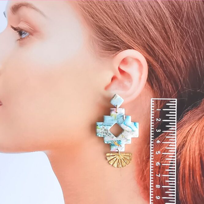 Tribal aztec earrings polymer clay handcrafted by Artistica NZ