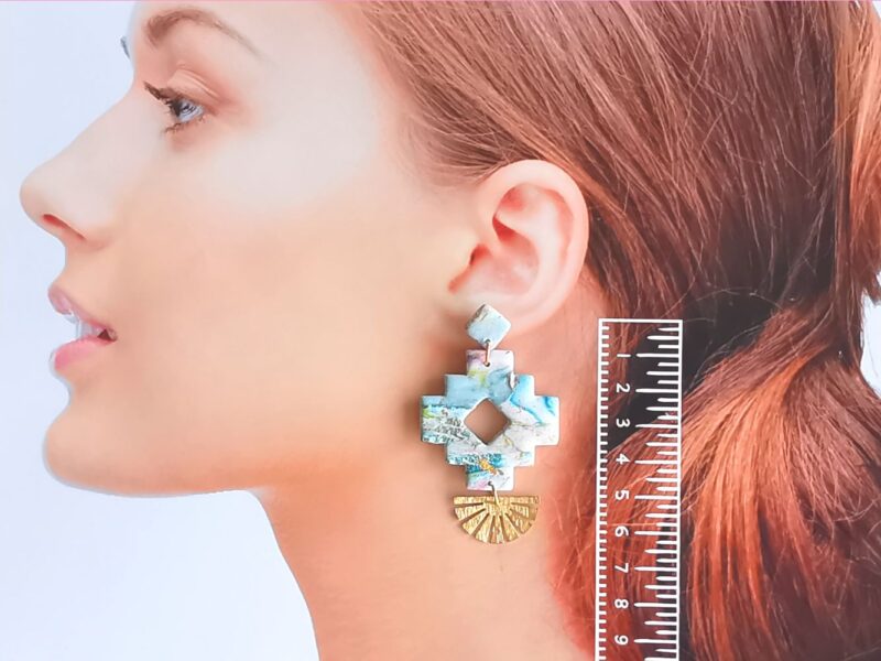 Tribal aztec earrings polymer clay handcrafted by Artistica NZ