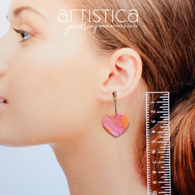 polymer clay earrings handcrafted in New Zealand by Artistica heart earring measurement