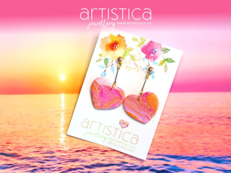 polymer clay earrings handcrafted in New Zealand by Artistica beautiful heart