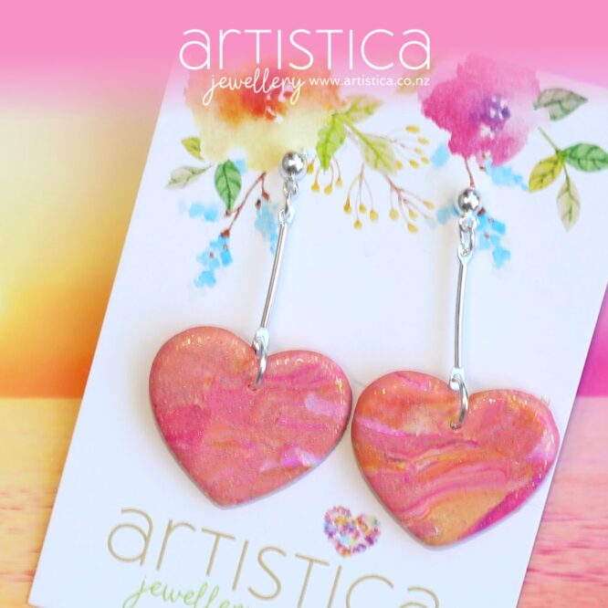 polymer clay earrings handcrafted in New Zealand by Artistica heart