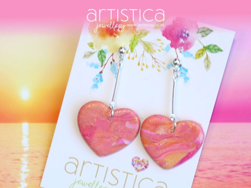 polymer clay earrings handcrafted in New Zealand by Artistica heart