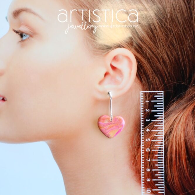 polymer clay earrings handcrafted in New Zealand by Artistica silver heart