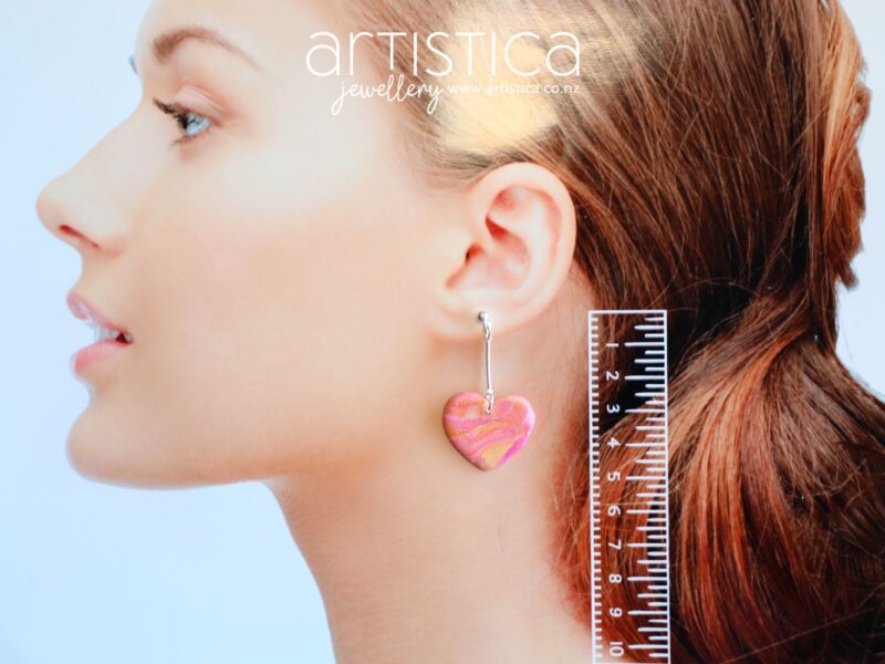 polymer clay earrings handcrafted in New Zealand by Artistica silver heart
