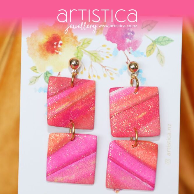polymer clay earrings handcrafted in New Zealand by Artistica pink orange