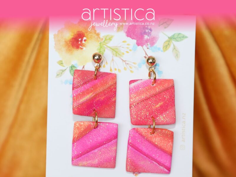 polymer clay earrings handcrafted in New Zealand by Artistica pink orange