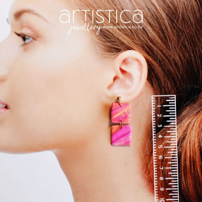 polymer clay earrings handcrafted in New Zealand by Artistica orange pink yellow