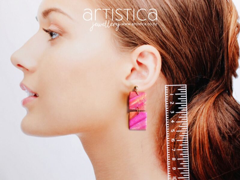 polymer clay earrings handcrafted in New Zealand by Artistica orange pink yellow