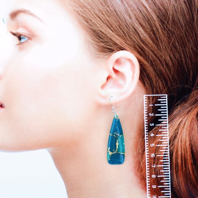 Ocean Treasure turquoise blue polymer clay earring dagger shape handcrafted in New Zealand by Artistica
