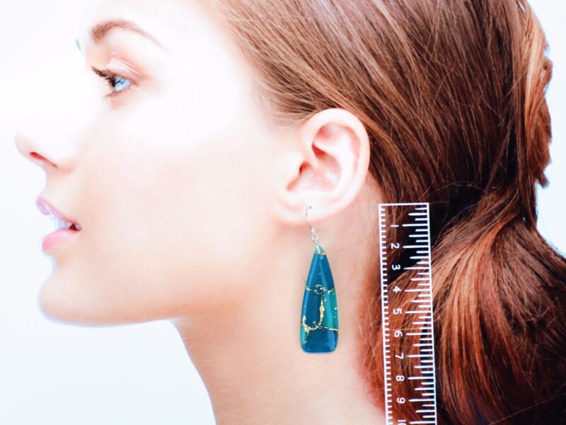 Ocean Treasure turquoise blue polymer clay earring dagger shape handcrafted in New Zealand by Artistica