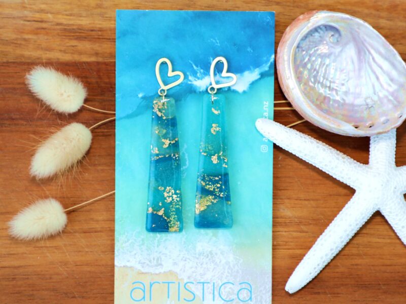 nz artistica polymer clay earrings blue translucent resin