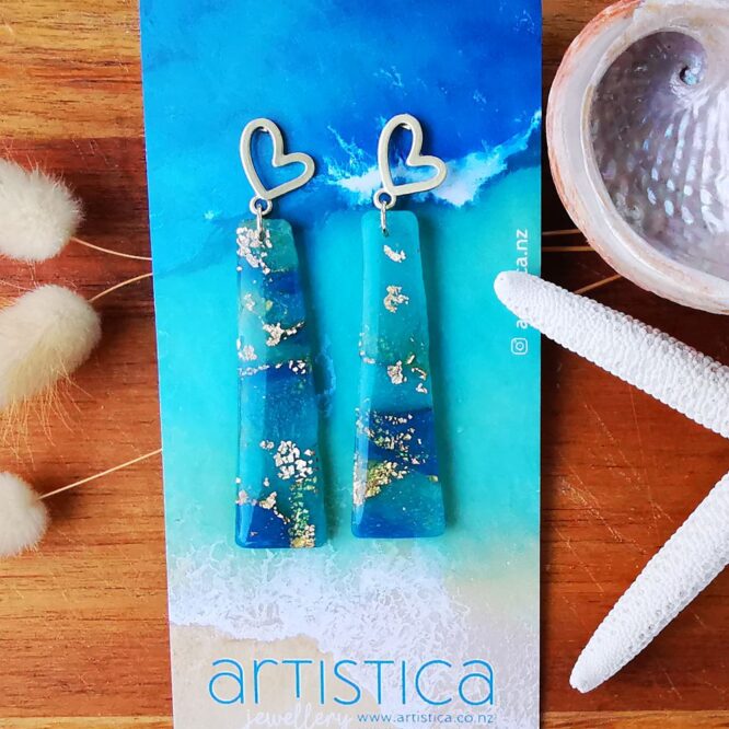 nz artistica polymer clay earrings ocean blue translucent resin