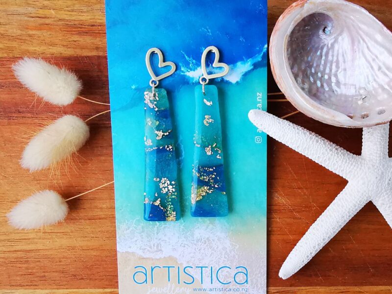 nz artistica polymer clay earrings ocean blue translucent resin