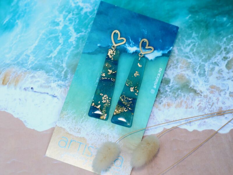 nz artistica polymer clay earrings blue translucent resin