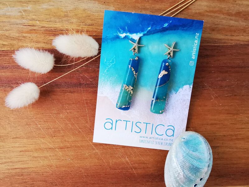 nz artistica polymer clay earrings blue translucent resin