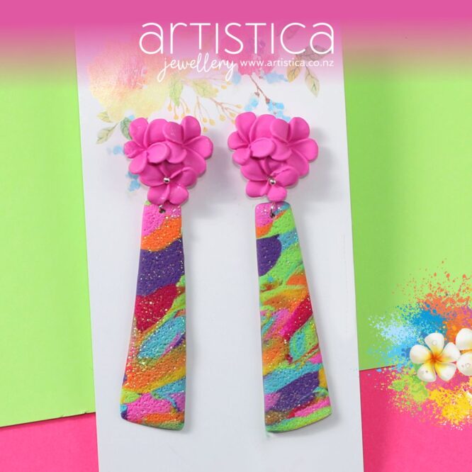 artistica polymer clay earrings NZ jolly collection long dangle flower