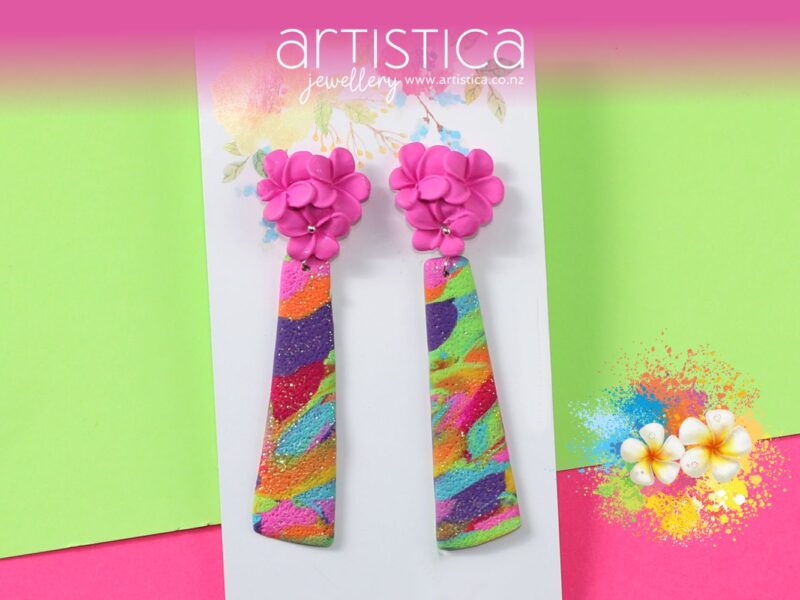 artistica polymer clay earrings NZ jolly collection long dangle flower