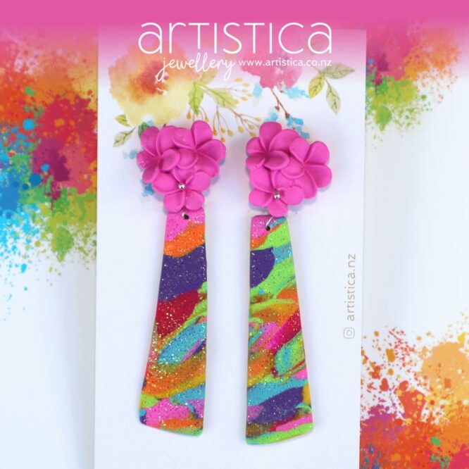artistica polymer clay earrings NZ jolly collection long dangle flower