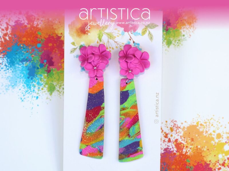 artistica polymer clay earrings NZ jolly collection long dangle flower