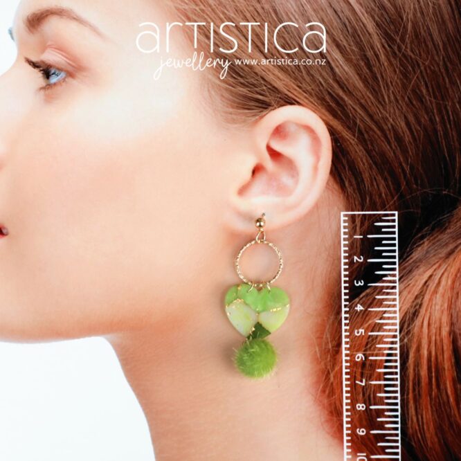 artistica polymer clay drop earrings green heart shaped emerald