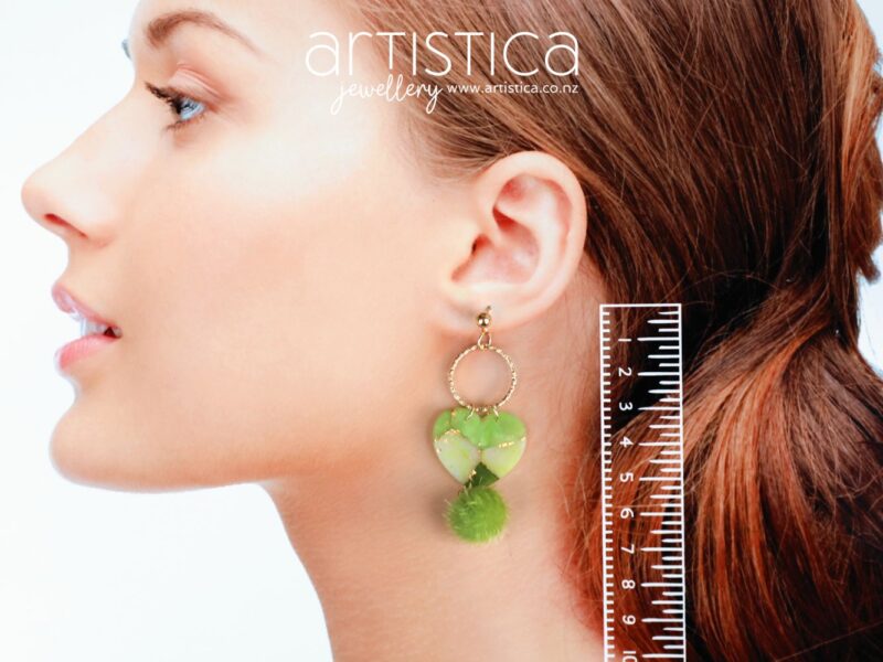 artistica polymer clay drop earrings green heart shaped emerald