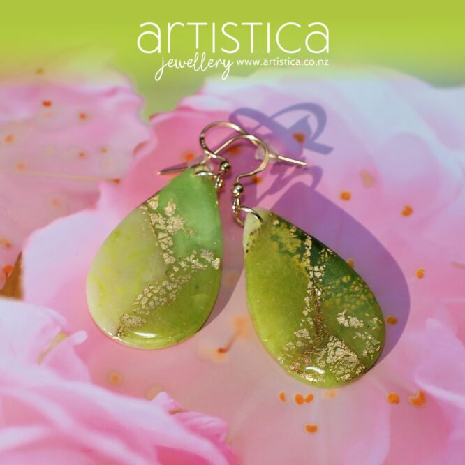 artistica polymer clay drop earrings green nature emerald