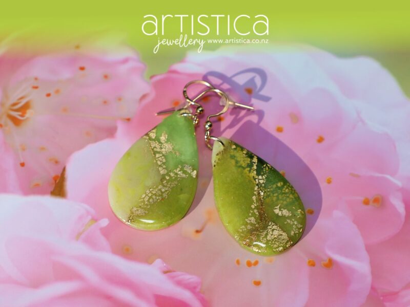 artistica polymer clay drop earrings green nature emerald