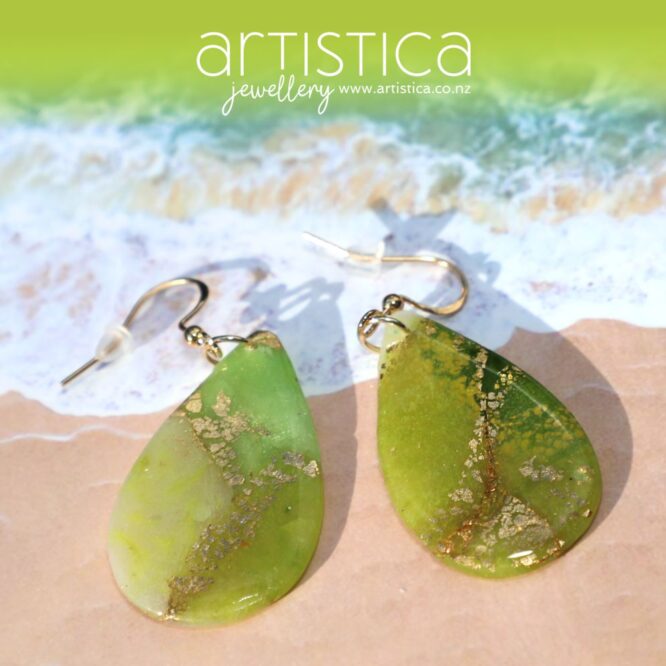 artistica polymer clay drop earrings green nature emerald