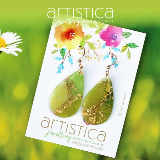 artistica polymer clay drop earrings green nature emerald
