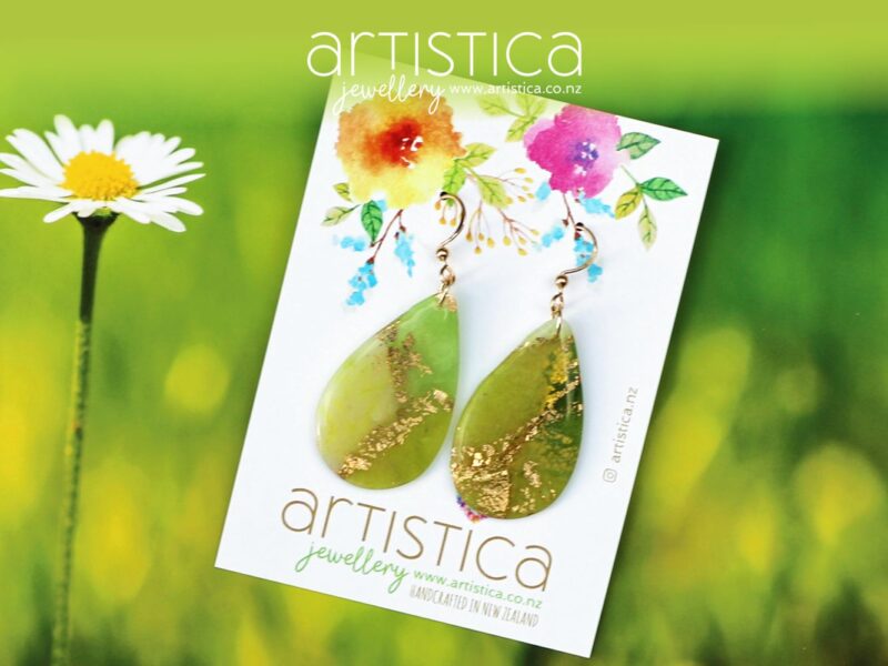 artistica polymer clay drop earrings green nature emerald