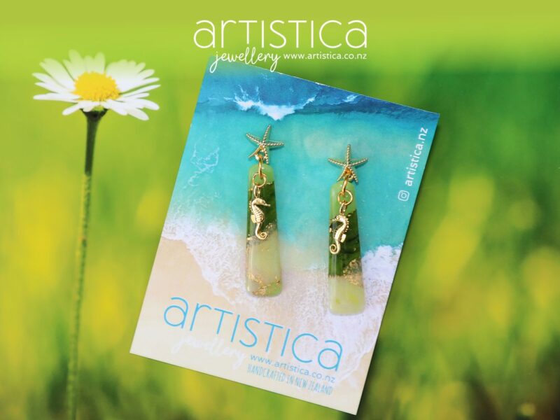 artistica polymer clay earrings green small emerald gold