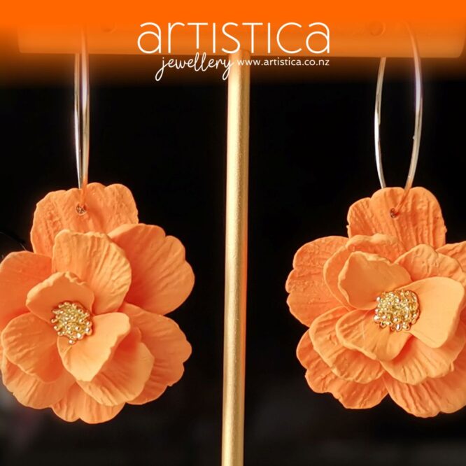 orange flower hoop earrings