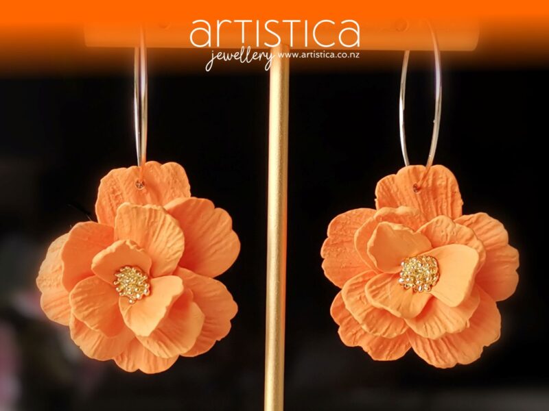 orange flower hoop earrings