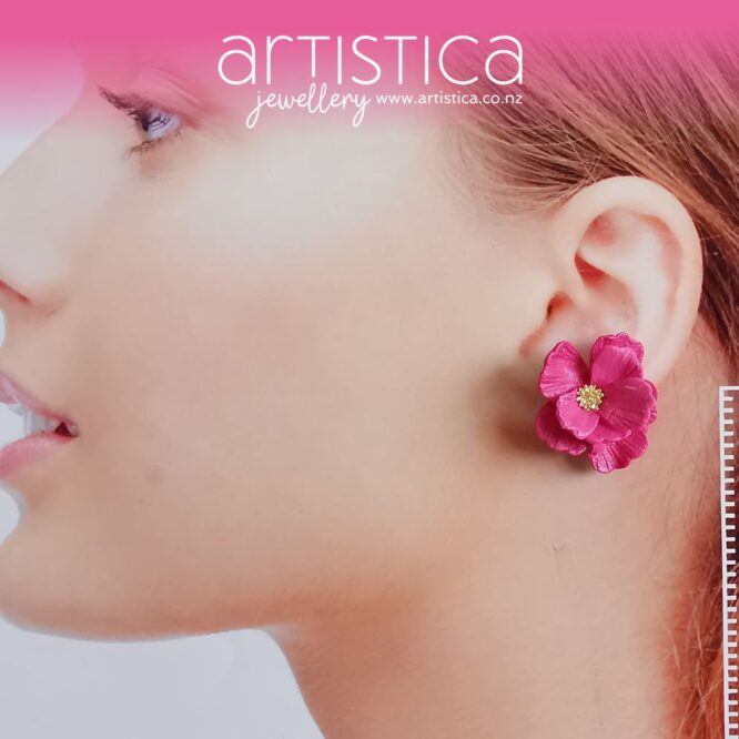fuchsia flower studs earrings