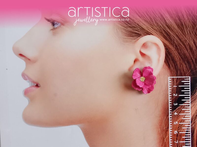 fuchsia flower studs earrings