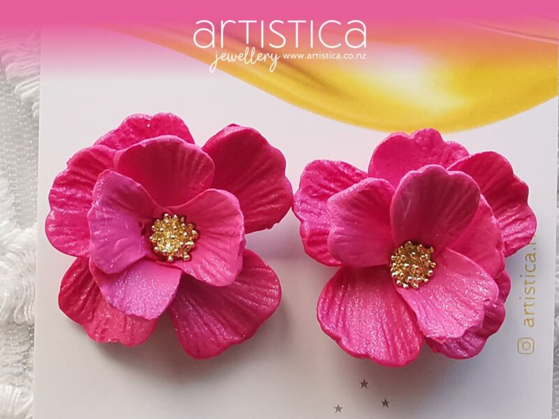 fuchsia flower studs earrings