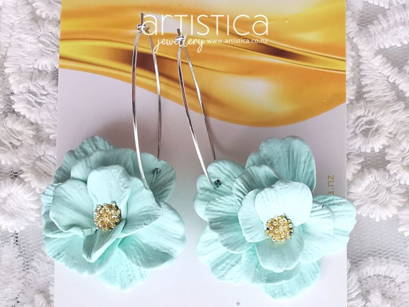 turquoise flower earrings hoops