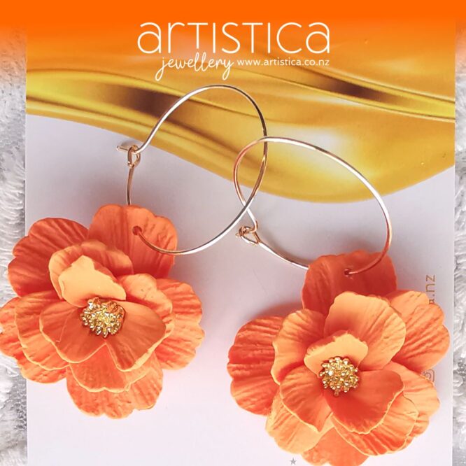 orange flower hoop earrings