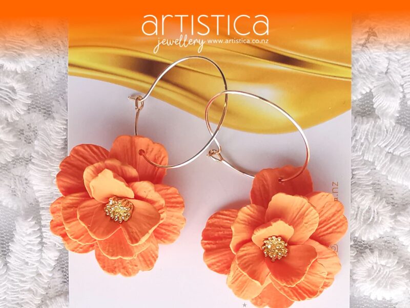 orange flower hoop earrings