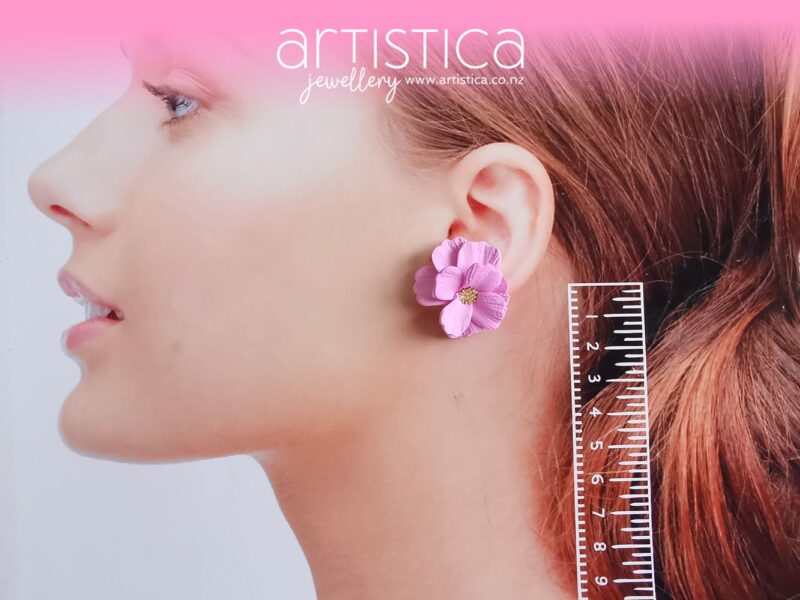 pink flower stud earrings