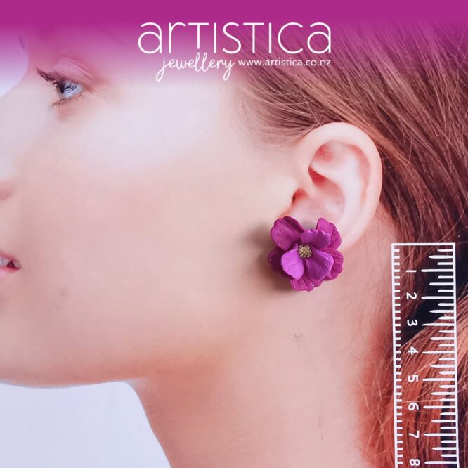purple flower stud earrings