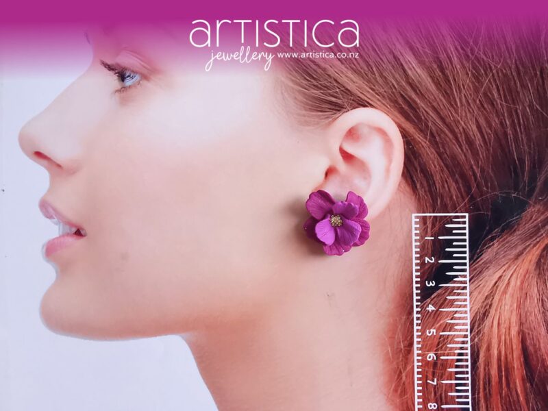 purple flower stud earrings