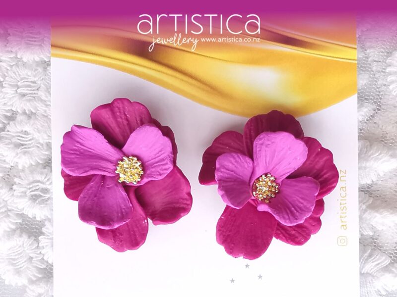 purple flower studs earrings