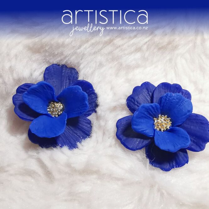 marine blue flower studs
