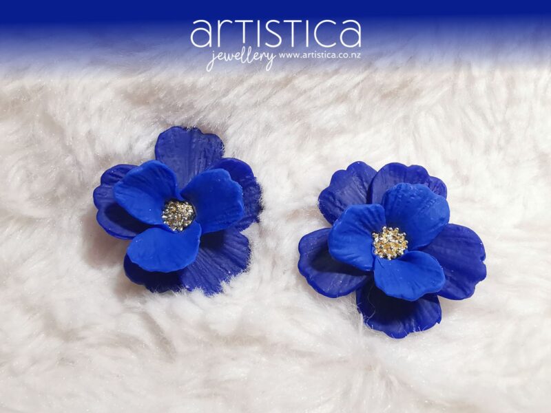 marine blue flower studs