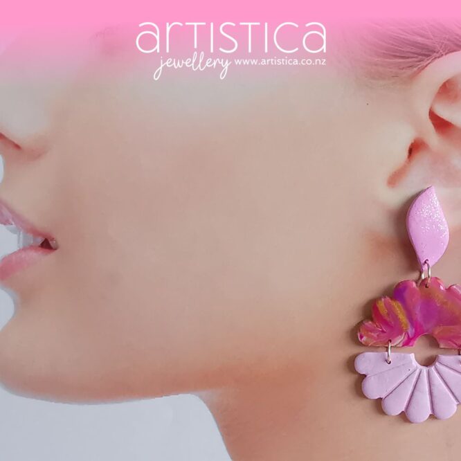 Pink flower sun earrings